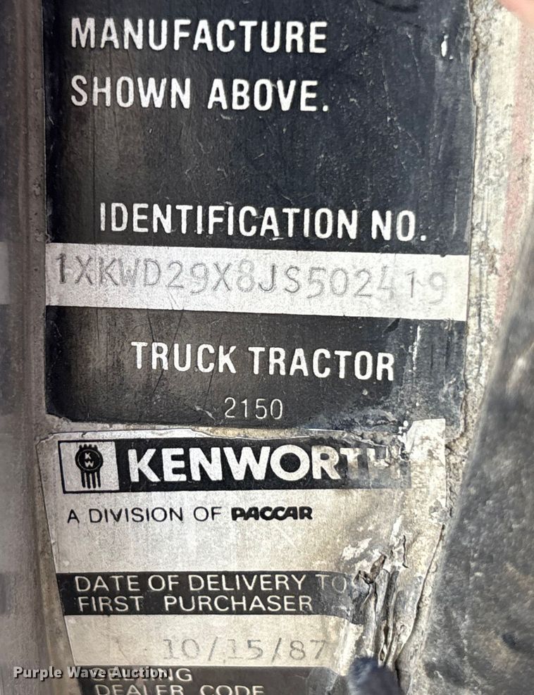 image for item DK0148 1988 Kenworth W9 Series semi truck