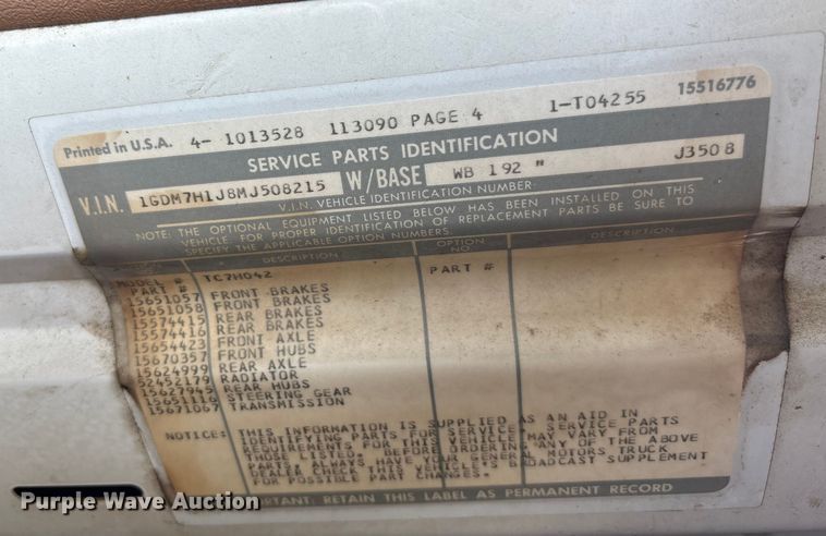 image for item DK0149 1991 GMC C7 crane truck