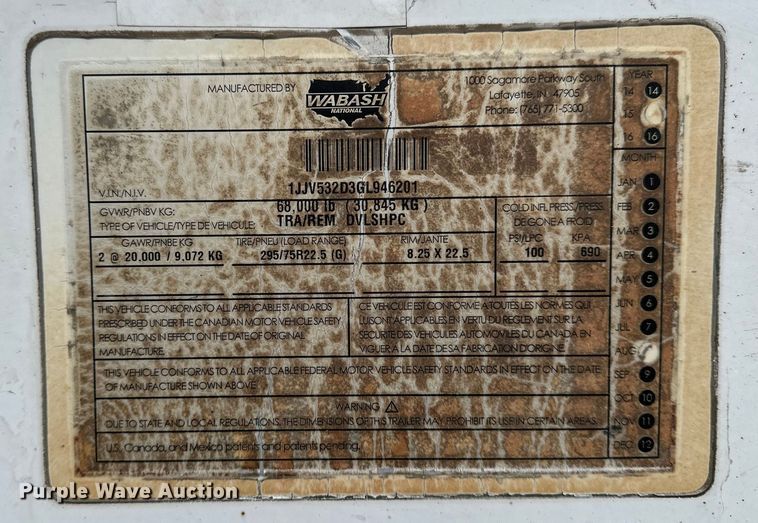 image for item DP8865 2016 Wabash DVLSHPC  dry van trailer