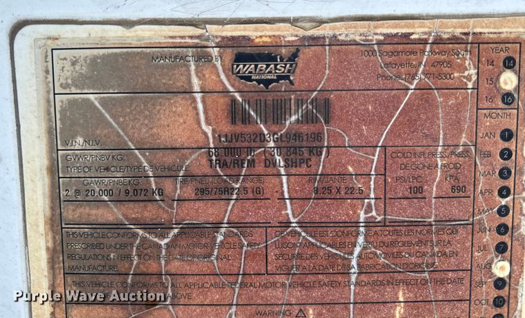 image for item DP8867 2016 Wabash dry van trailer