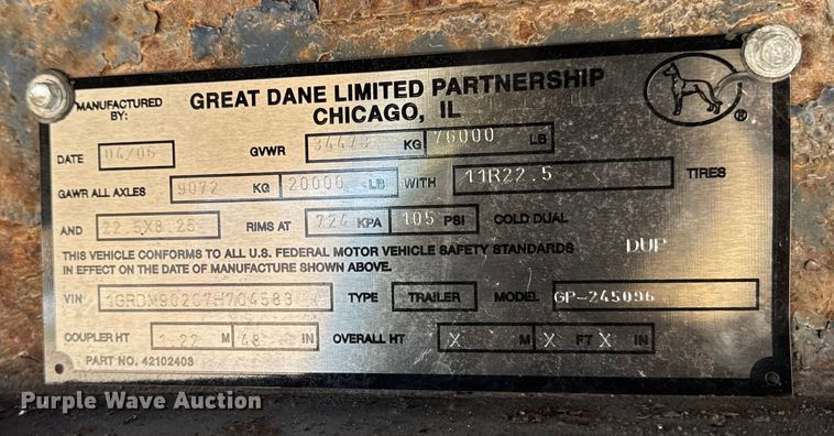 image for item DT0514 2007 Great Dane GP-245096 flatbed trailer