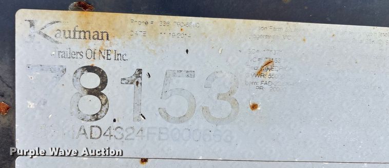 image for item DW7279 2015 Kaufman drop deck equipment trailer