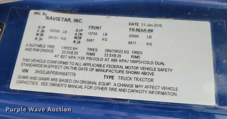 image for item DX6465 2017 International ProStar Plus 122 semi truck