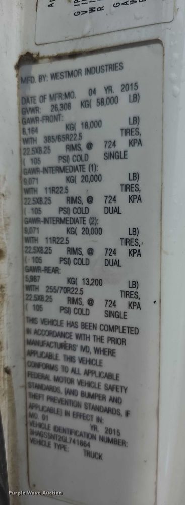 image for item DX7156 2016 International 7600 truck cab and chassis