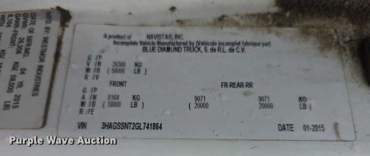 image for item DX7156 2016 International 7600 truck cab and chassis