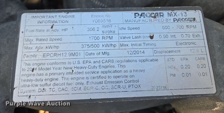 image for item EB1151 2016 Peterbilt 567 semi truck