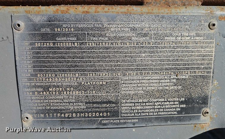 image for item EB8454 2017 Transcraft extendable flatbed trailer