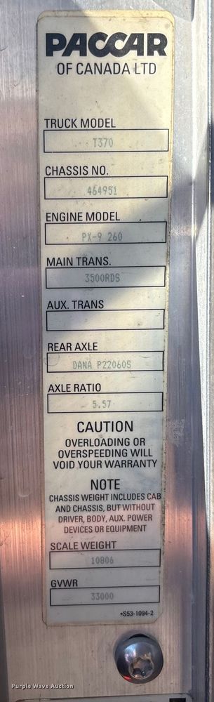 image for item EC3900 2015 Kenworth T370 truck cab and chassis