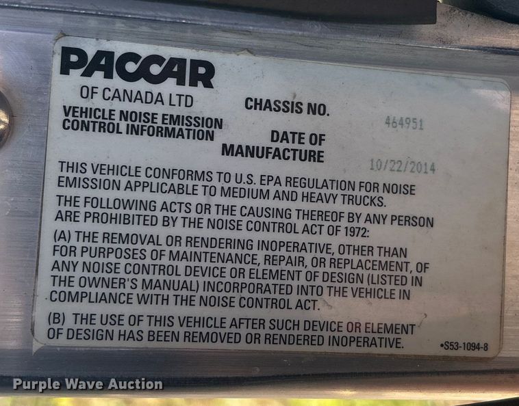 image for item EC3900 2015 Kenworth T370 truck cab and chassis