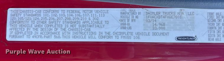 image for item EC3901 2015 Freightliner M2 truck cab and chassis