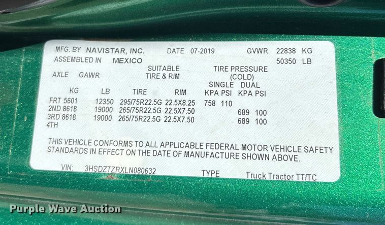 image for item EC3904 2020 International LT625 semi truck