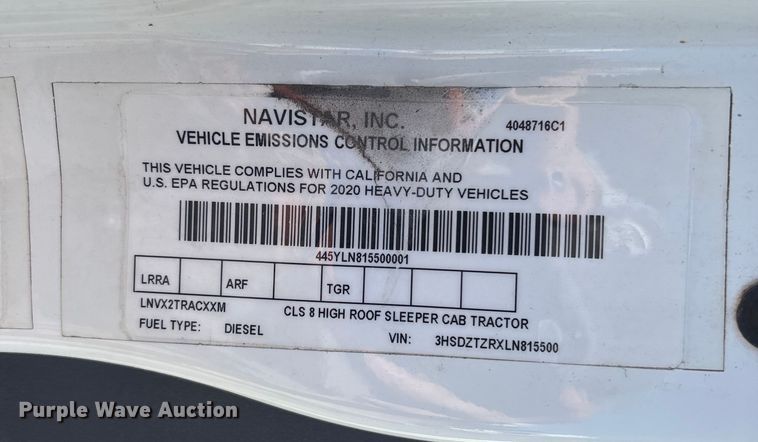 image for item EC3905 2020 International LT625 semi truck