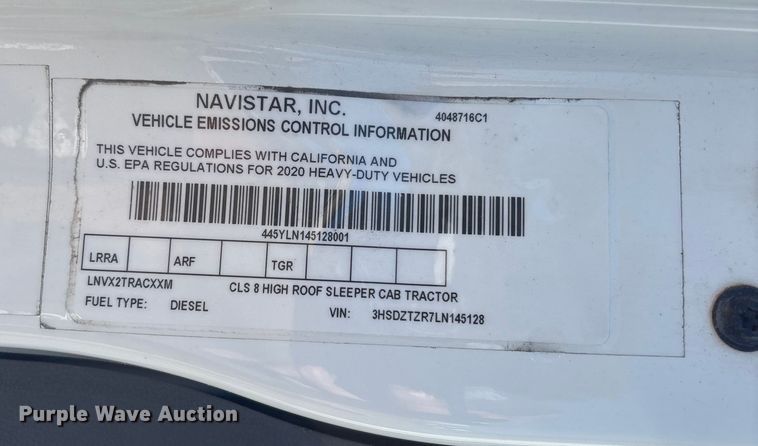 image for item EC3906 2020 International LT625 semi truck