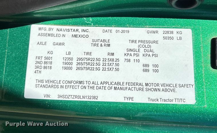 image for item EC3908 2020 International LT625 semi truck