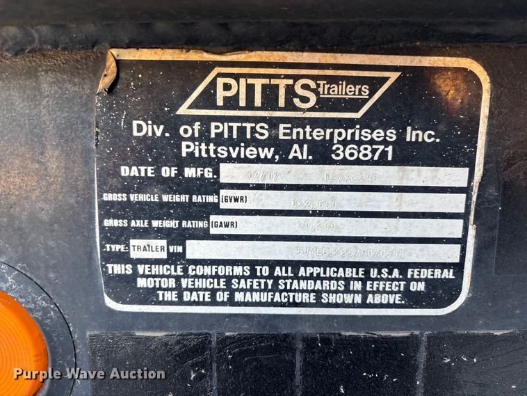 image for item EC3916 2007 PITTS LB52-24HD lowboy equipment trailer