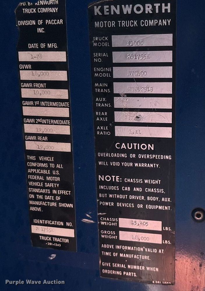 image for item ED2269 1978 Kenworth K100C semi truck