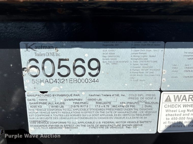 image for item ED2336 2014 Kaufman drop deck equipment trailer