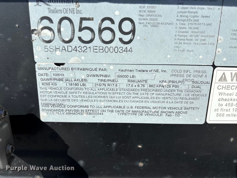 image for item ED2336 2014 Kaufman drop deck equipment trailer