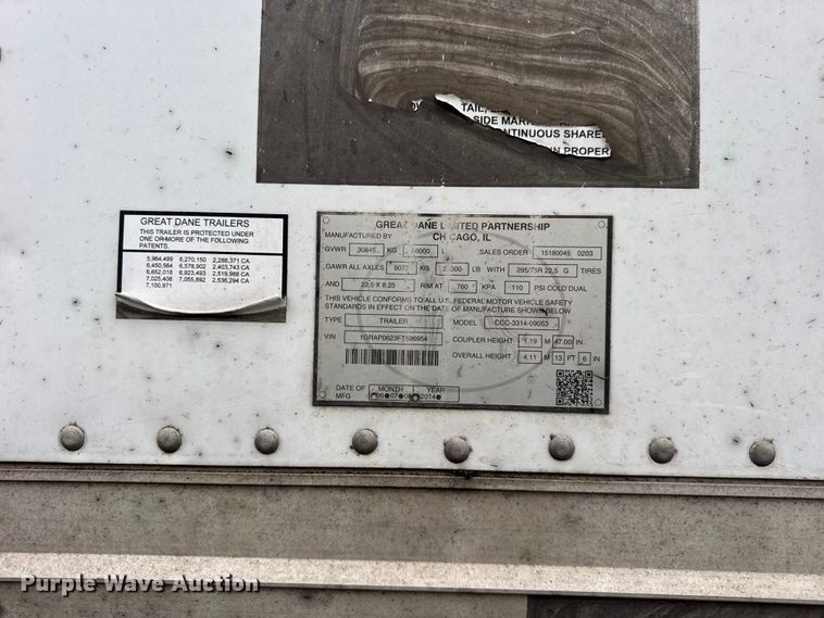 image for item EF2237 2015 Great Dane dry van trailer