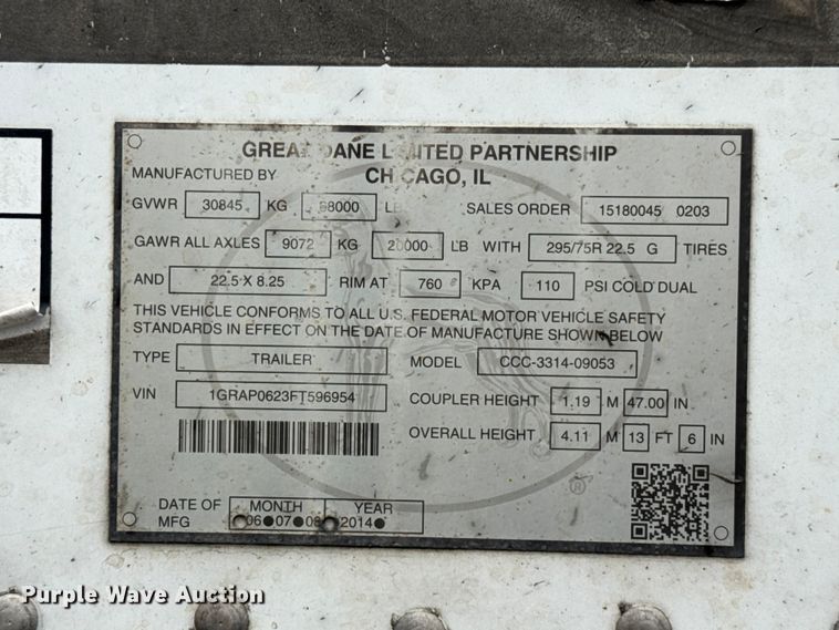 image for item EF2237 2015 Great Dane dry van trailer