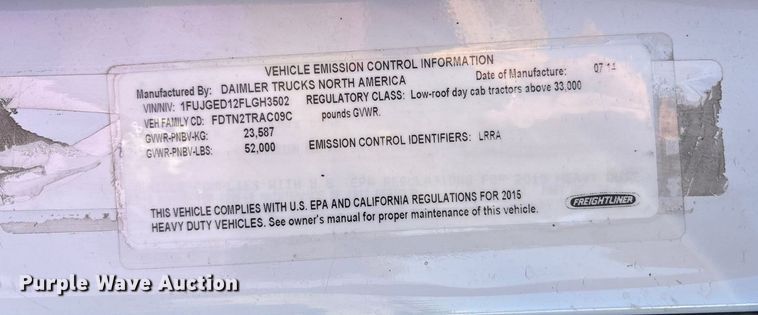 image for item EF6188 2015 Freightliner Cascadia 125 semi truck