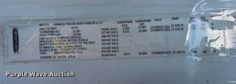 image for item EF6188 2015 Freightliner Cascadia 125 semi truck