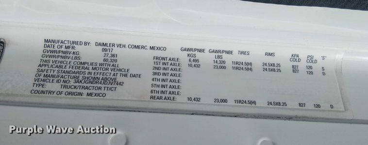 image for item EG1680 2018 Freightliner SD122 semi truck