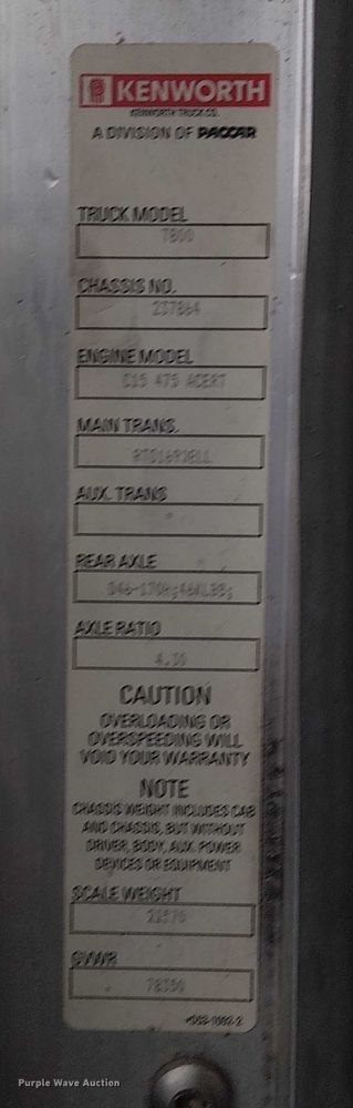 image for item EG1686 2009 Kenworth T800 truck cab and chassis