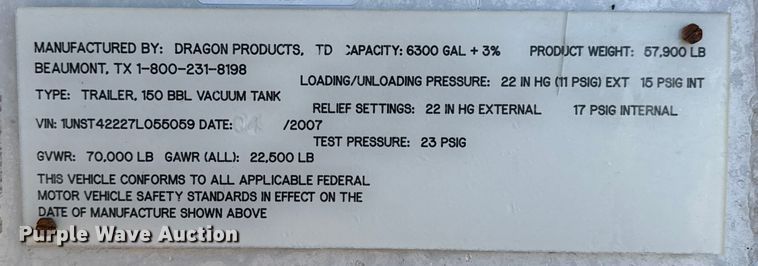 image for item EG6131 2007 Dragon Products vacuum trailer