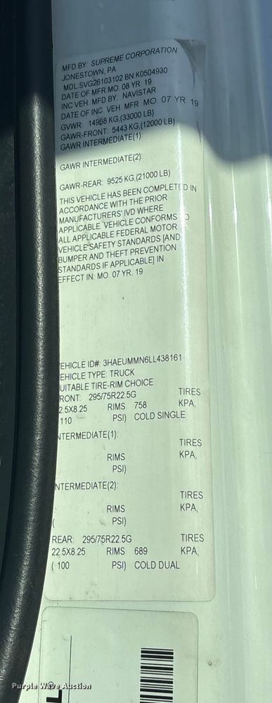 image for item EG8276 2020 International MV607 water truck