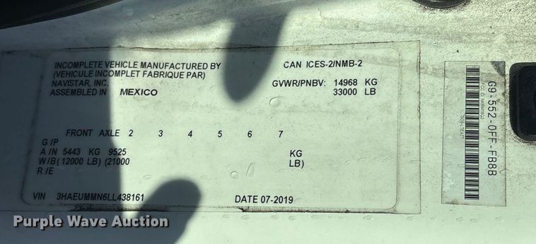 image for item EG8276 2020 International MV607 water truck