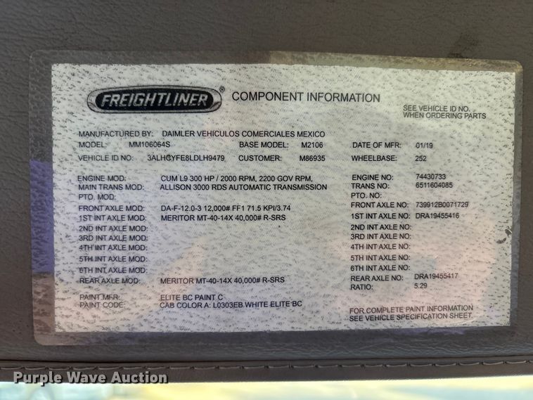 image for item EM6140 2020 Freightliner Business Class M2 refrigerated truck