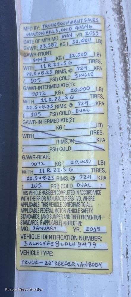 image for item EM6140 2020 Freightliner Business Class M2 refrigerated truck