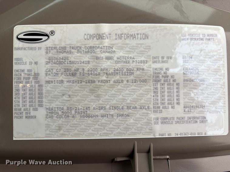 image for item EM6159 2005 Sterling Acterra propane delivery truck