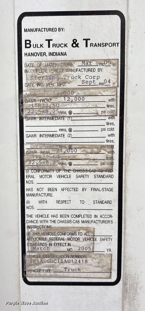 image for item EM6159 2005 Sterling Acterra propane delivery truck