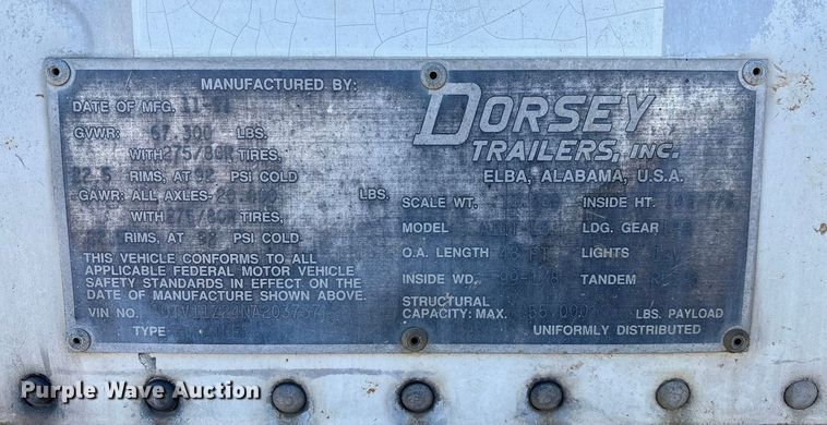 image for item EN0521 1992 Dorsey Trailers Inc. AIDT-LS dry van trailer