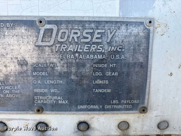 image for item EN0521 1992 Dorsey Trailers Inc. AIDT-LS dry van trailer