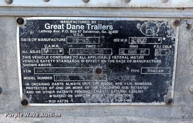 image for item EN0522 1986 Great Dane dry van trailer