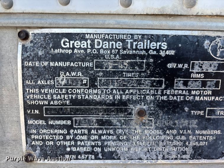 image for item EN0522 1986 Great Dane dry van trailer