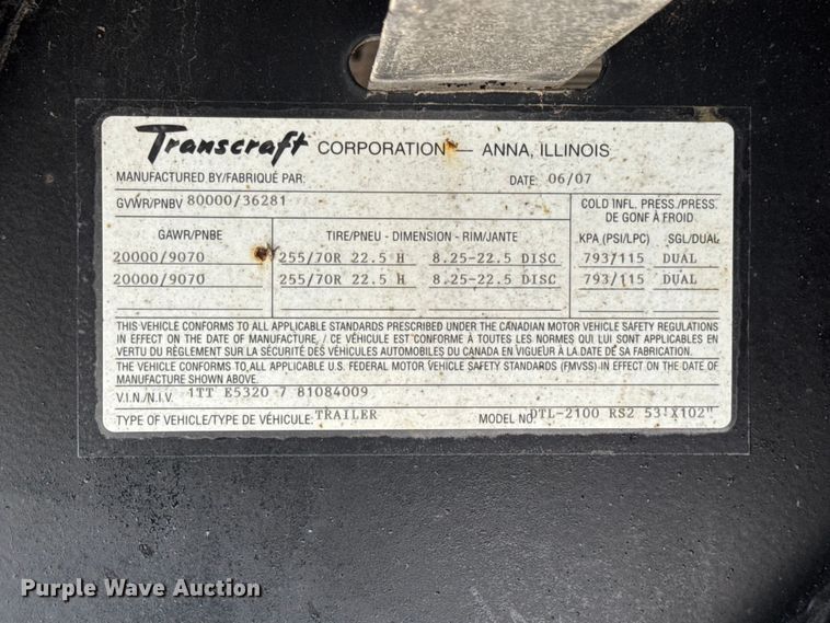 image for item EN0674 2008 Transcraft DTL-2100 RS2 drop deck trailer