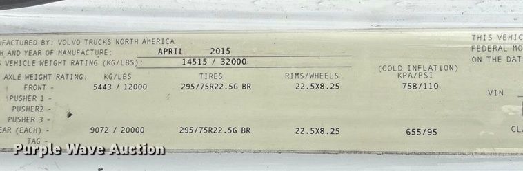 image for item EN5737 2016 Volvo VNL semi truck