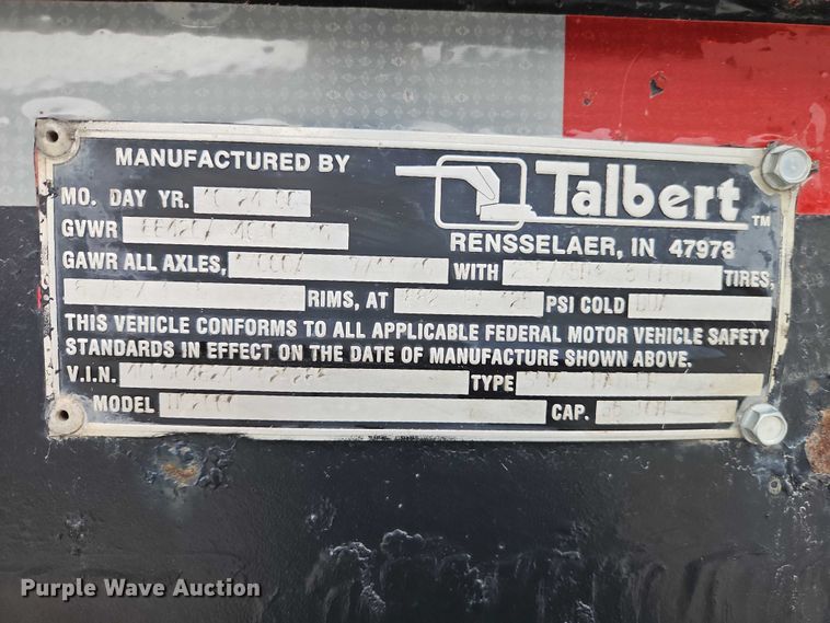 image for item EO4755 2001 Talbert Talbert tilt deck equipment trailer