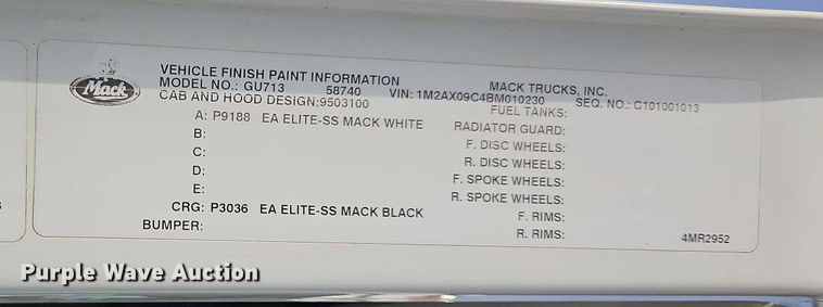 image for item EO4794 2011 Mack GU713 dump truck