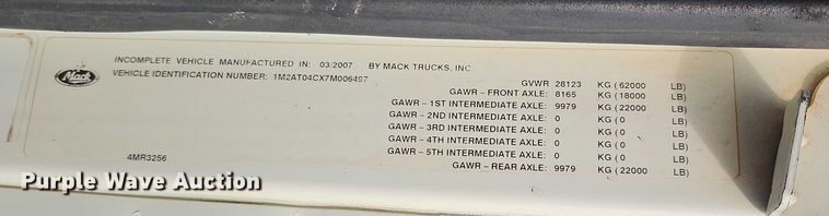 image for item EO4795 2007 Mack CTP713 dump truck