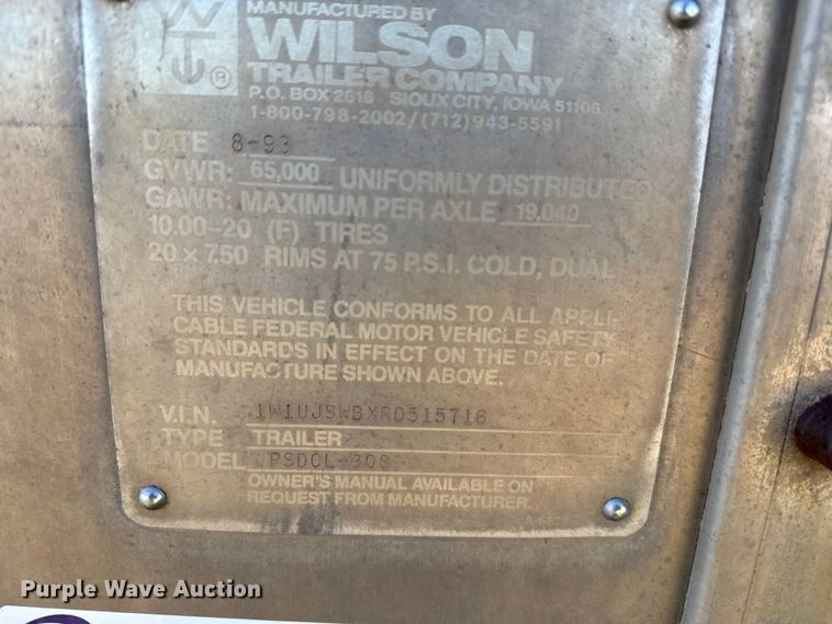 image for item EP0829 1994 Wilson PSDCL-308 livestock trailer