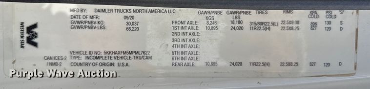 image for item EP0973 2021 Western Star 4700SB truck cab and chassis