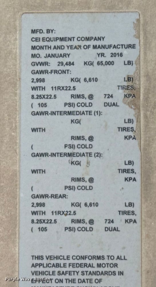 image for item EP2502 2016 CEI Pacer feed delivery trailer