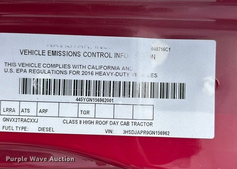 image for item ET3411 2016 International ProStar Plus semi truck