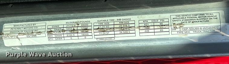 image for item ET6595 1998 Peterbilt 379 semi truck