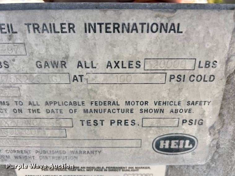 image for item ET6627 1997 Heil Tanker pneumatic dry bulk trailer
